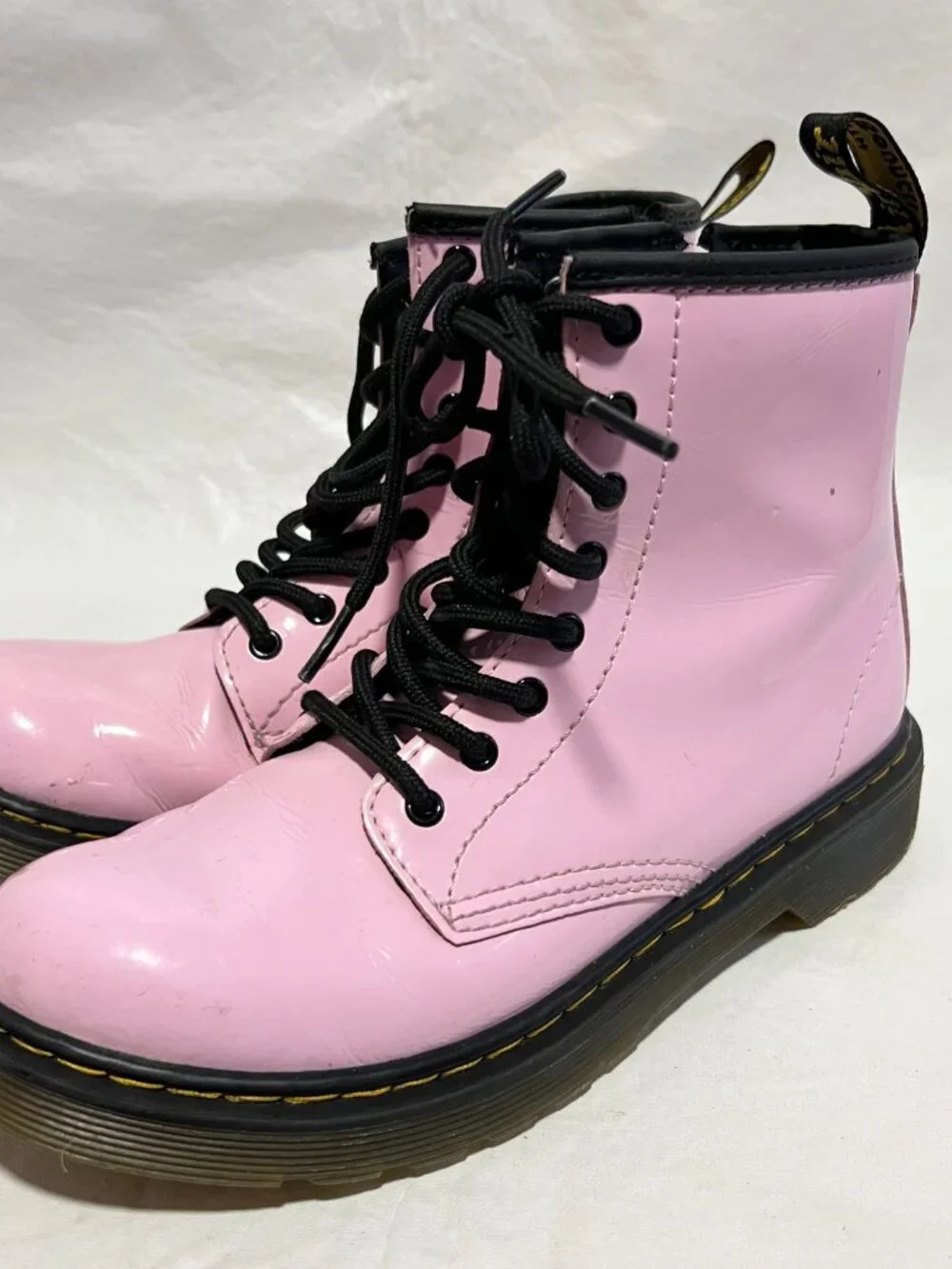 Dr Martens Boots 1460 J pastel pink patent leather youth size 5 combat zip up